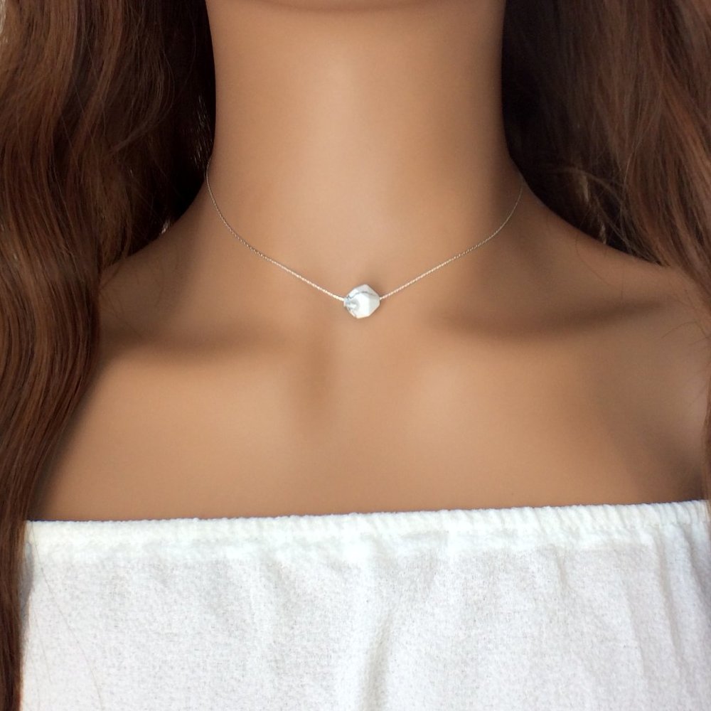 Howlite choker necklace, sterling silver, healing necklace